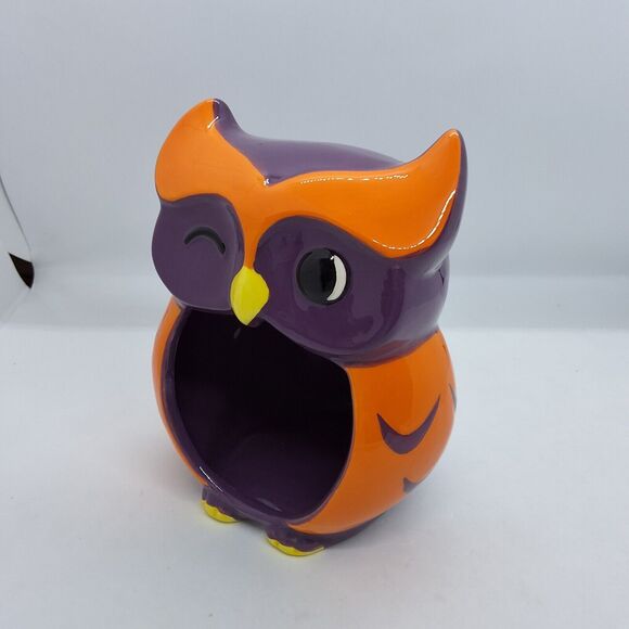 Target Ceramic Owl Open Mouth Halloween Candy Dish Purple Votive Sponge Holder - Picture 5 of 6